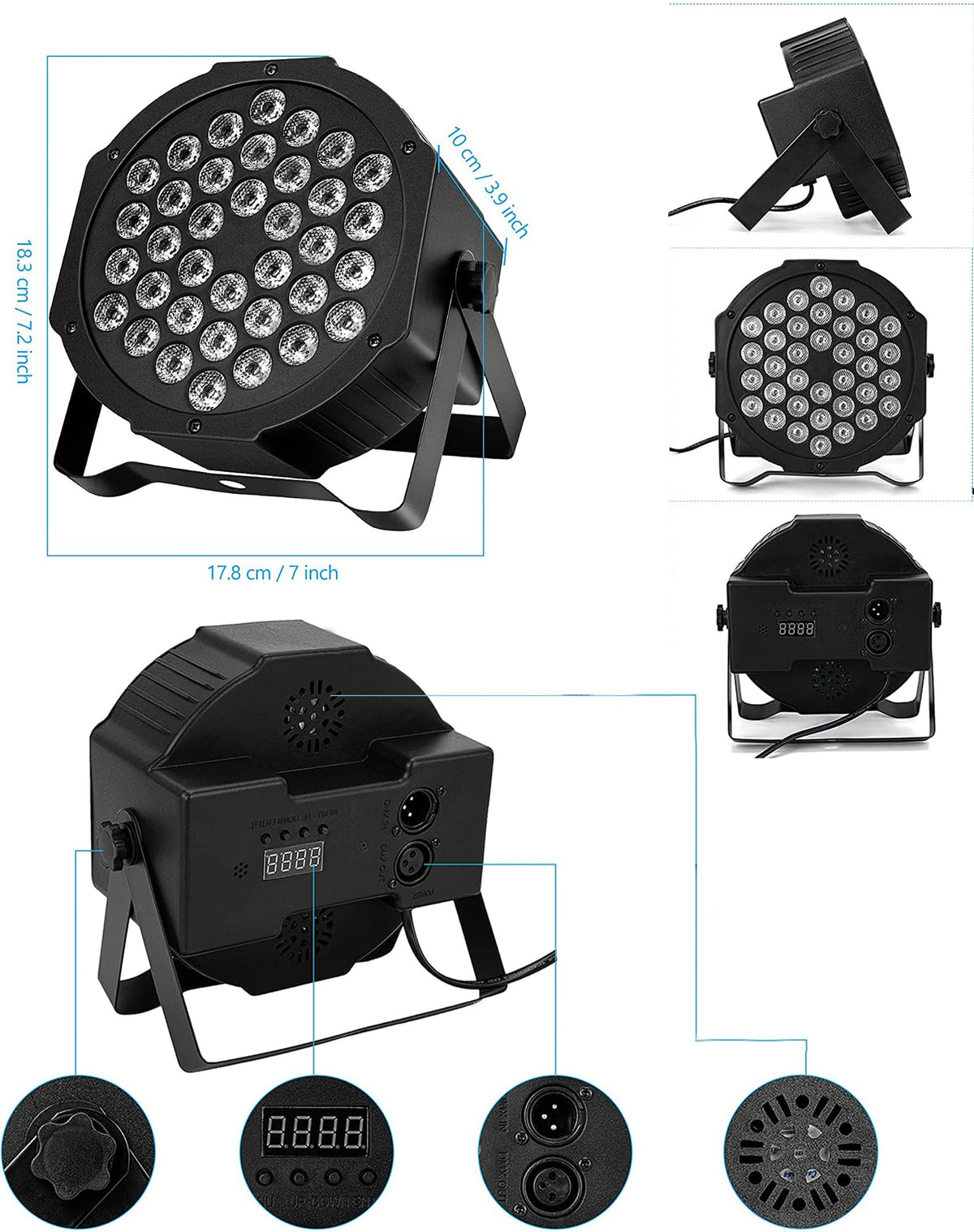 Litake DJ Par Lights, RGB 36 LED Stage Lights Sound Activated,Remote & DMX Controlled LED Uplights,7 Modes Uplighting for Dance Party Church Wedding Birthday Holiday Music Show-2 Pack