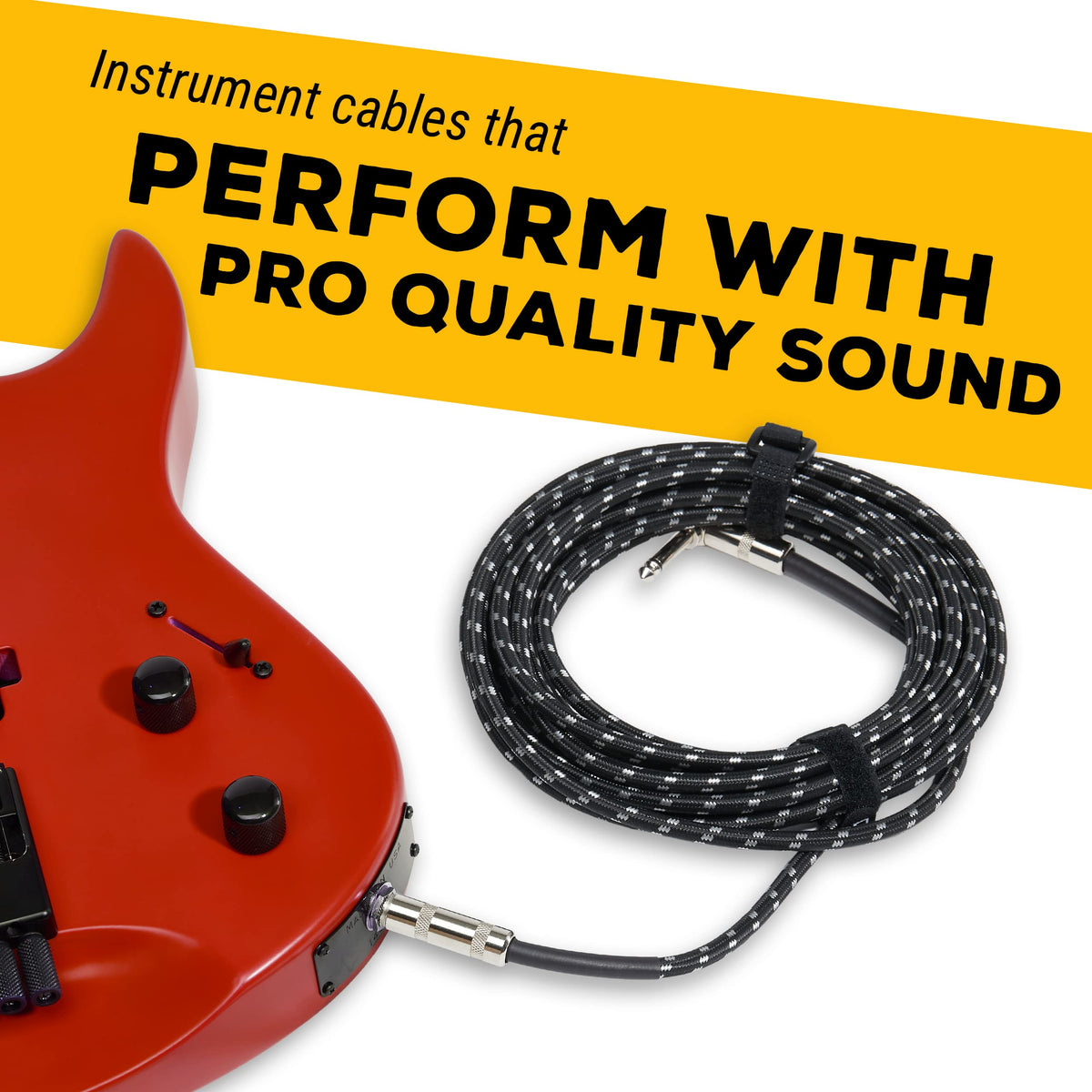 GLS Audio Instrument Cable - Amp Cord for Bass & Electric Guitar - Straight to Right Angle 1/4 Inch Instrument Cable - Black/Grey Braided Tweed, 20ft (Pack of 2)