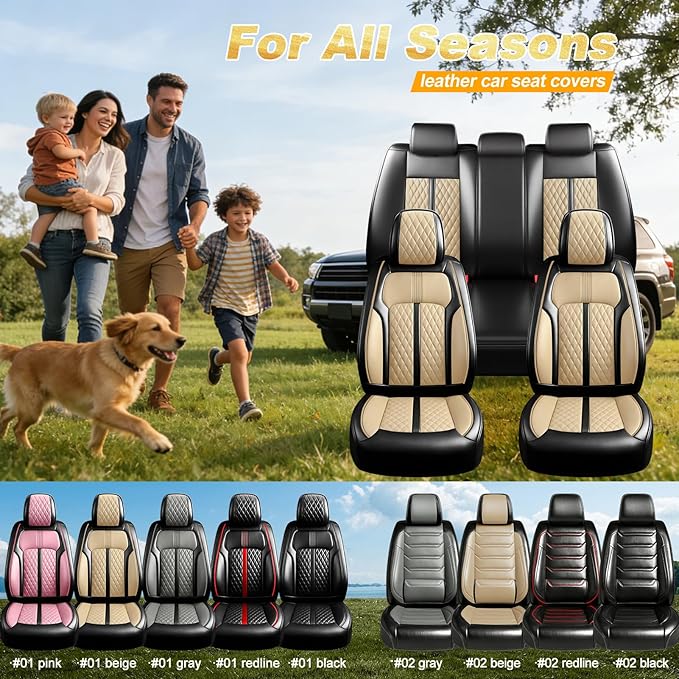 Fit HR-V Car Seat Covers for Honda HRV 2016-2025 2026 LX/EX/EXL/Sport - Full Coverage Leather, Airbag Compatible, Breathable Waterproof All Weather Seat Protector, Full Set, Black+Beige