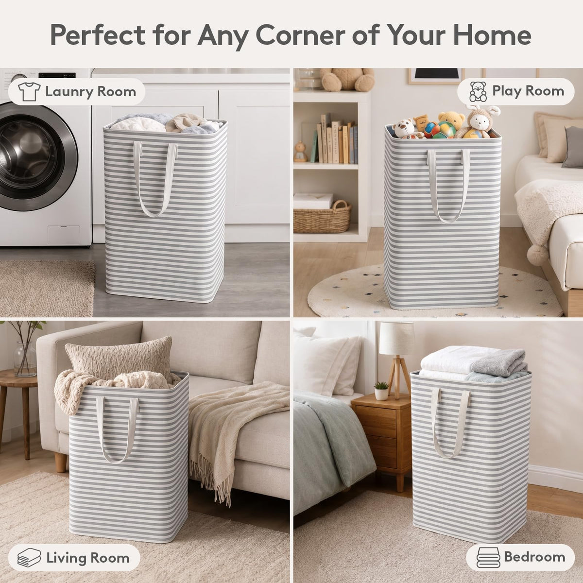 Lifewit 80L Large Laundry Baskets, Laundry Hampers Bags, 2 Pack, Grey
