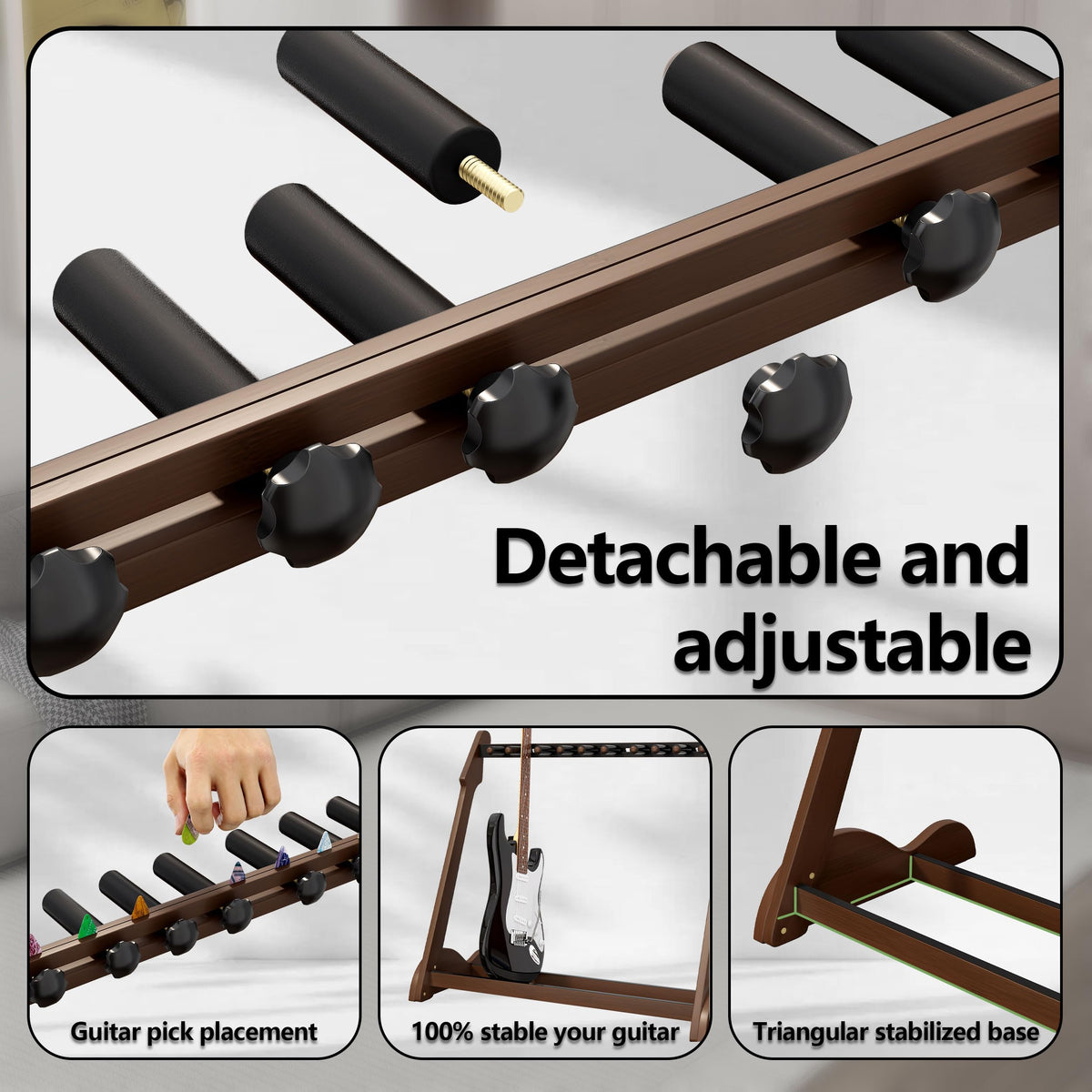 Bamboo Multi Guitar Stand, Guitar Rack for Multiple Guitars(Walnut-B)