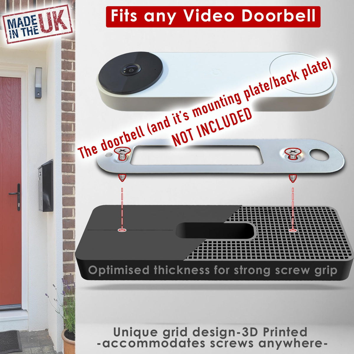 Mars Outpost No Drill Adhesive Doorbell Mount 2 Pack for Eufy Nest Tapo