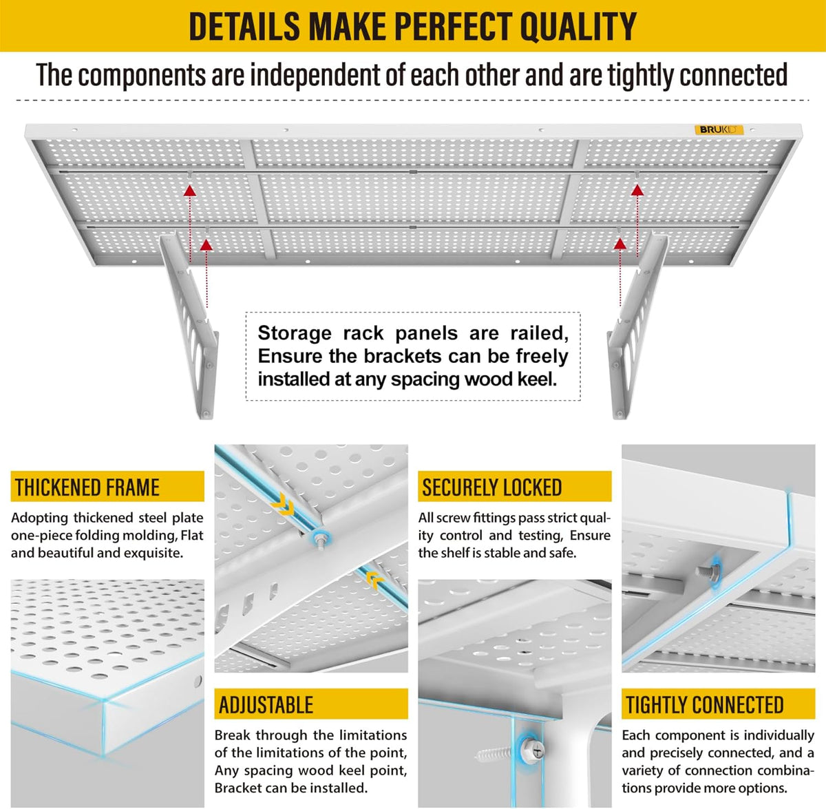 4Pack 1.64x4ft Adjustable Metal Garage Wall Shelving Heavy Duty Garage Storage Shelf Wall Mounted White