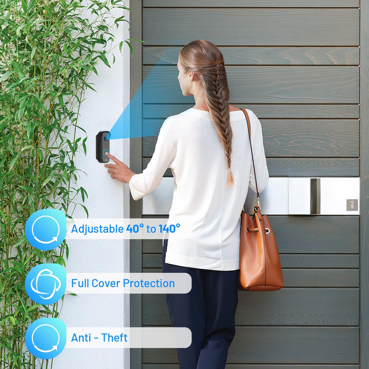 Doorbell Mount for myQ Video Doorbell Camera, Adjustable Left/Right Viewing Angle(40 to 140), Weatherproof Mounting Bracket, Anti-Blocks Motion Sensor, Compatible with Homes, Apartments, Dorms-Black