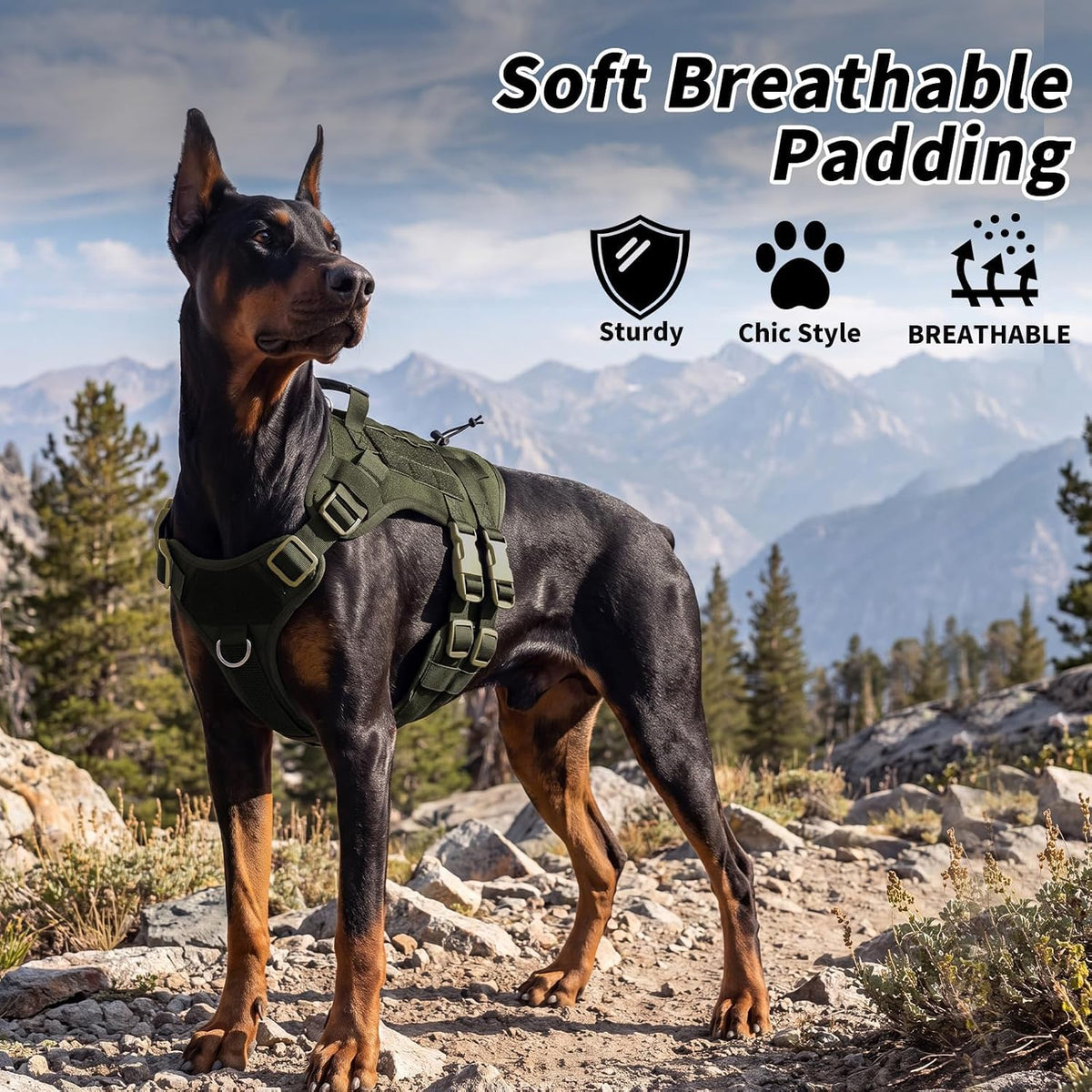 Tactical Dog Harness for Large Dogs Heavy Duty No Pull Dog Harness with Handle Adjustable 6-Buckle German Shepherd Big Size Dog Vest for Walking Training Hunting