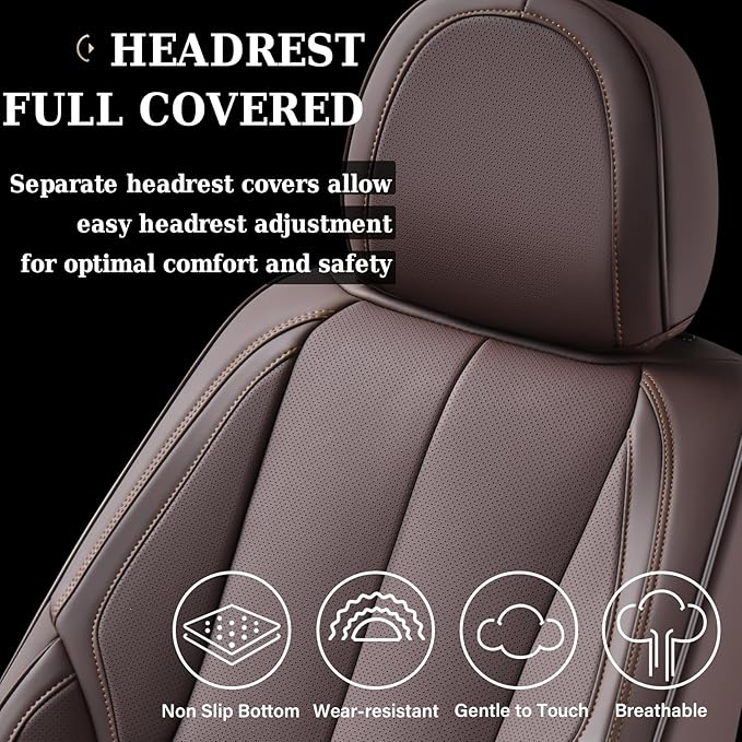 Coverado Seat Covers, Car Seat Covers Front Seats, Car Seat Cover, Car Seat Protector Waterproof, Car Seat Cushion Nappa Leather, Brown Seat Covers Carseat Cover Universal Fit for Most Cars
