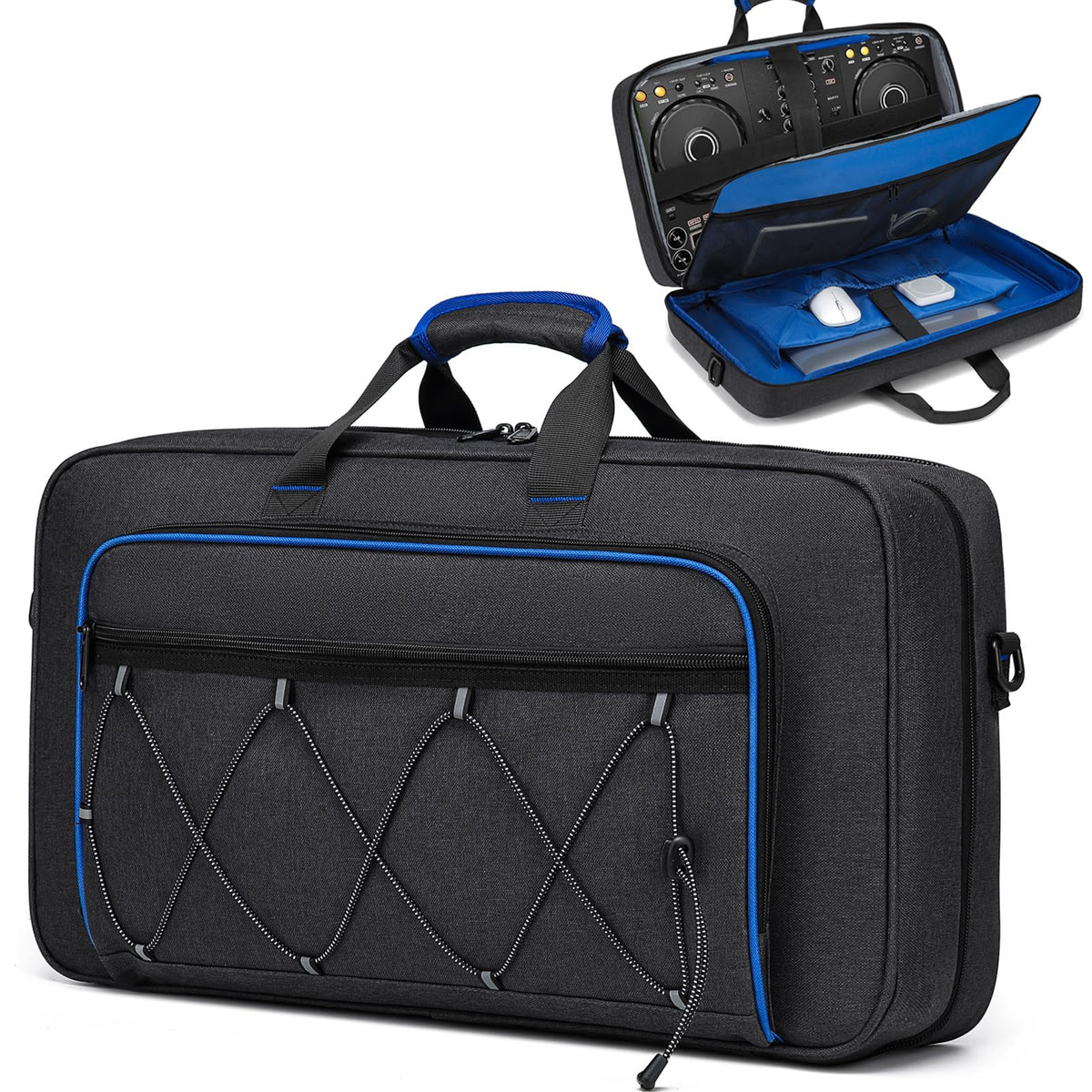aocrin DJ Bag for DDJ-FLX4/DDJ 400/DDJ REV1, Padded DJ Controller Crossbody Bag with 4 Pockets, for 15.6 Inch Laptop, Cables, DJ Mixer Case with Adjustable Shoulder Strap for DJ Equipment