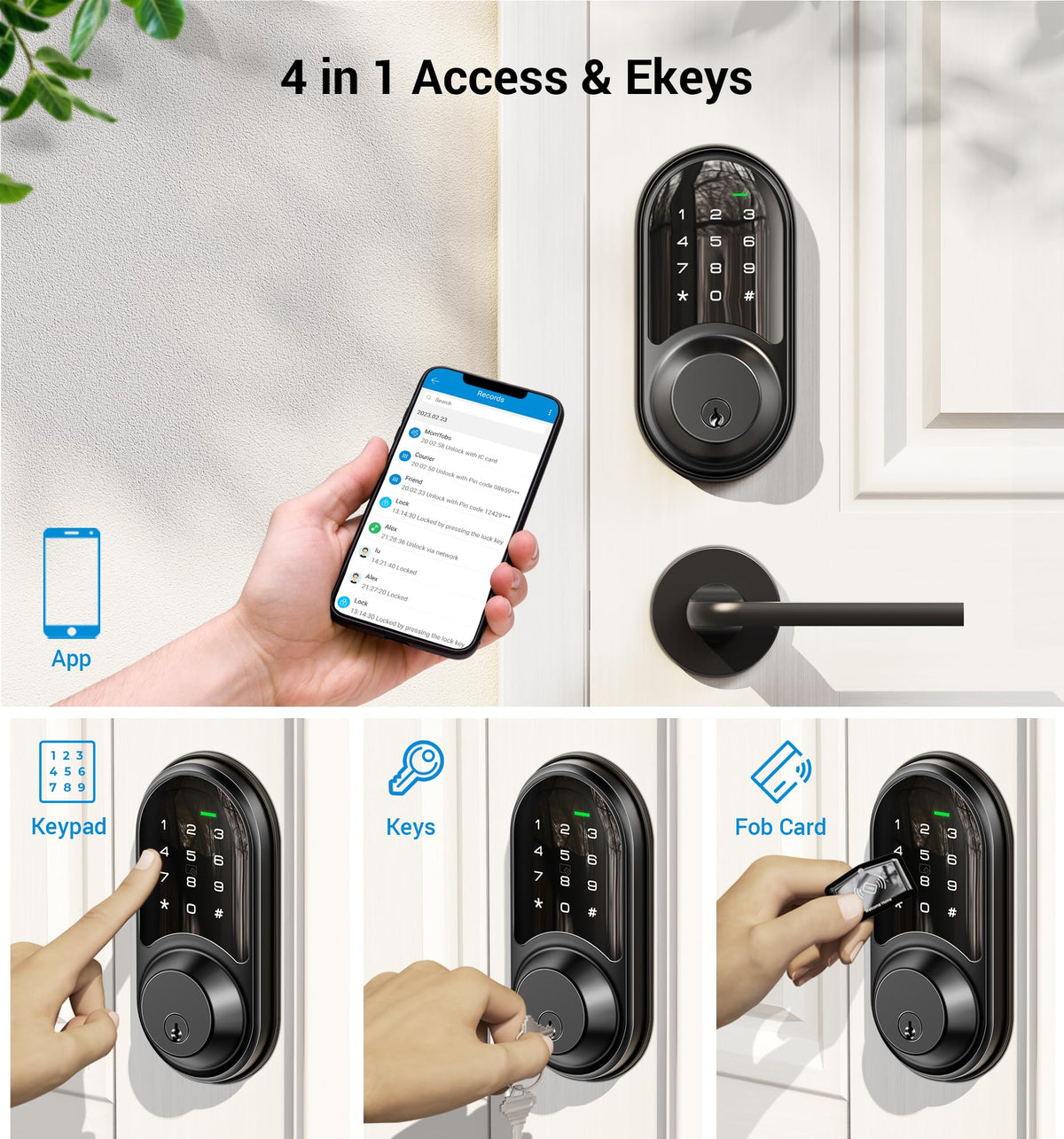 Veise RZ06 Smart Lock for Front Door with App Control, Matte Black