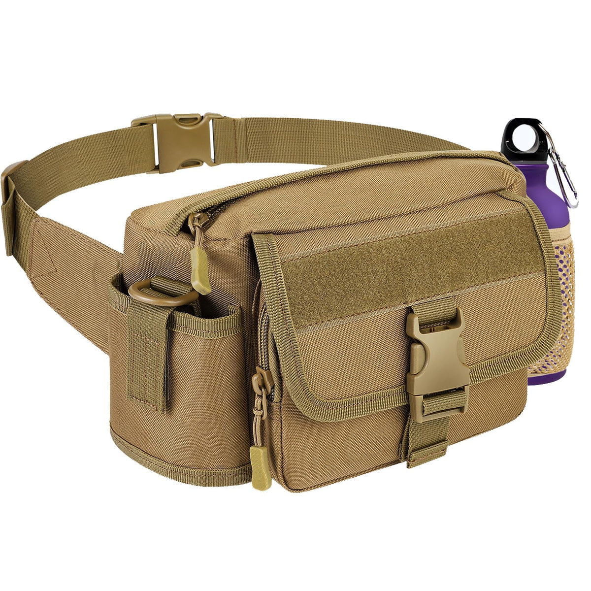 Metal Detecting Waist Bag with Kettle Sleeve Elastic Net，Portable Find bag, Waterproof Metal Detector Tool Bag, for Outdoor Metal Detector Accessory (Tan)
