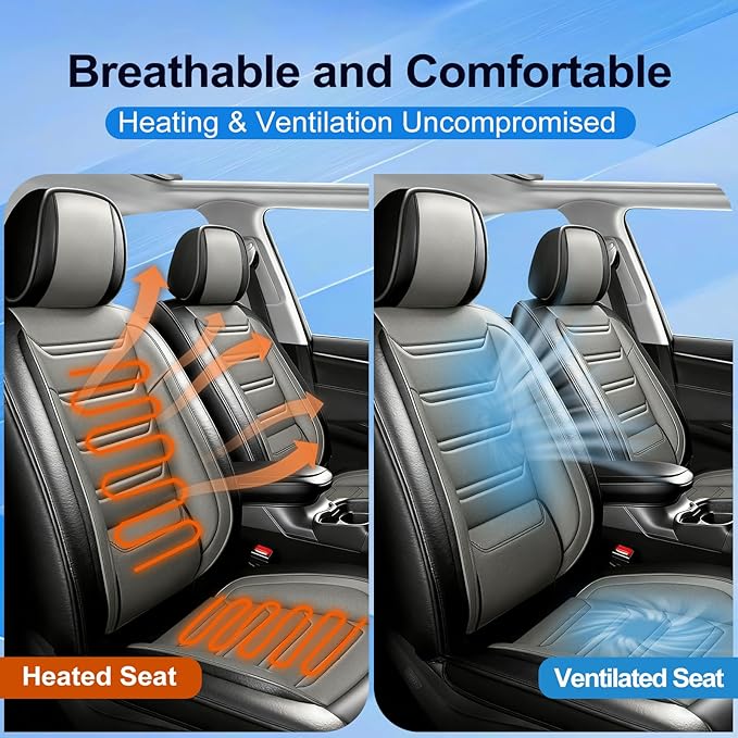 Car Seat Covers for Select Honda Fit 2007-2020, Premium Full Coverage Leather, Airbag Compatible& Scratch-Resistant, Waterproof & All Weather Breathable Seat Protector, Full Set, Black+Gray