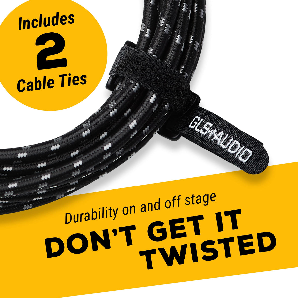 GLS Audio Instrument Cable - Amp Cord for Bass & Electric Guitar - Straight to Right Angle 1/4 Inch Instrument Cable - Black/Grey Braided Tweed, 20ft (Pack of 2)