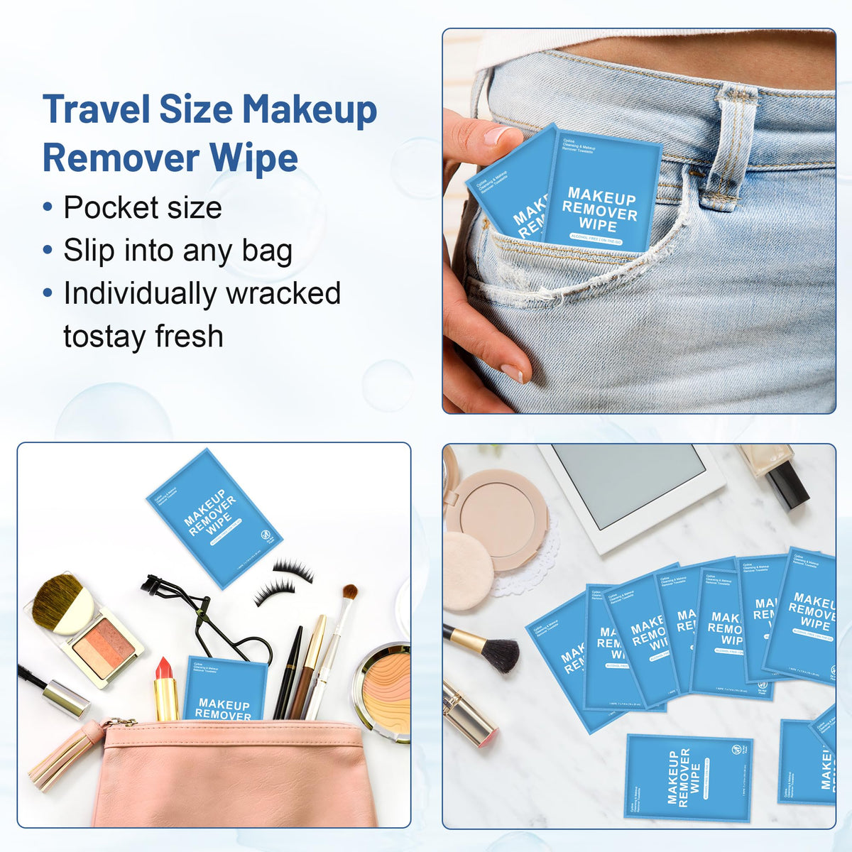 100 Makeup Remover Wipes Individually Wrapped, Travel Wet Wipes Bulk