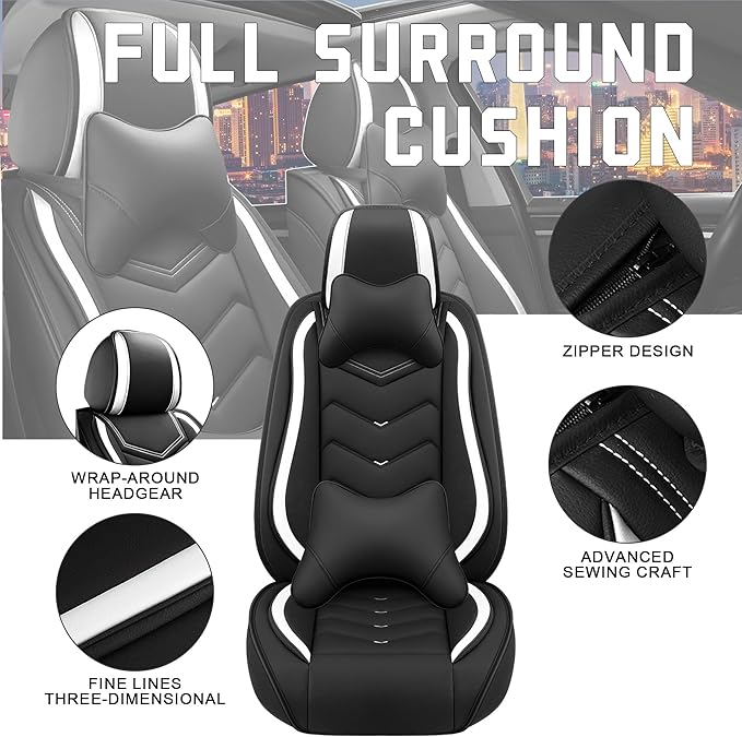 CTDS Car Seat Covers for Honda Civic 2000-2026, Stylish Sport Seat Cover, Premium Nappa Leather Car Seat Cover. Automobile Seat Covers Sets.(Luxury 5 Seats/Black White)