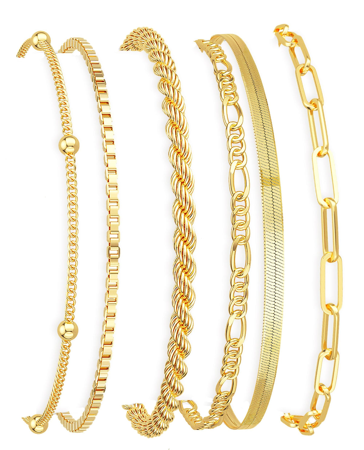 DEARMAY Gold Bracelets for Women Non Tarnish 14K Gold Plated Minimalist Bracelets Stack for Women Trendy Dainty Stackable Paperclip Rope Snake Box Figaro Chain Bracelets Set Pack Jewelry Sets Costume Fashion Gifts