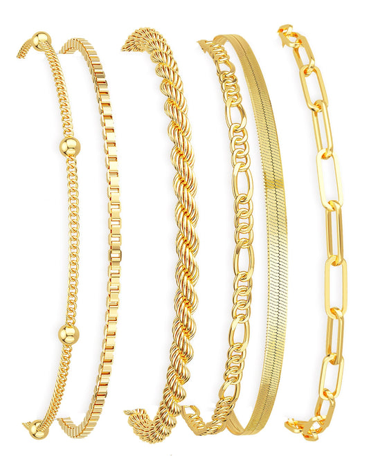DEARMAY Gold Bracelets for Women Non Tarnish 14K Gold Plated Minimalist Bracelets Stack for Women Trendy Dainty Stackable Paperclip Rope Snake Box Figaro Chain Bracelets Set Pack Jewelry Sets Costume Fashion Gifts