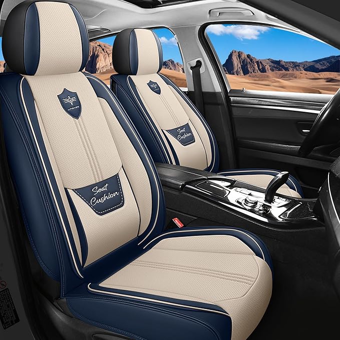 LINGVIDO Car Seat Covers Full Set (5 Seats) - Premium Perforated Nappa Leather, Waterproof Shield, Omni-Adapt Fit SUVs Sedans, Ultimate Family & Pet Protection