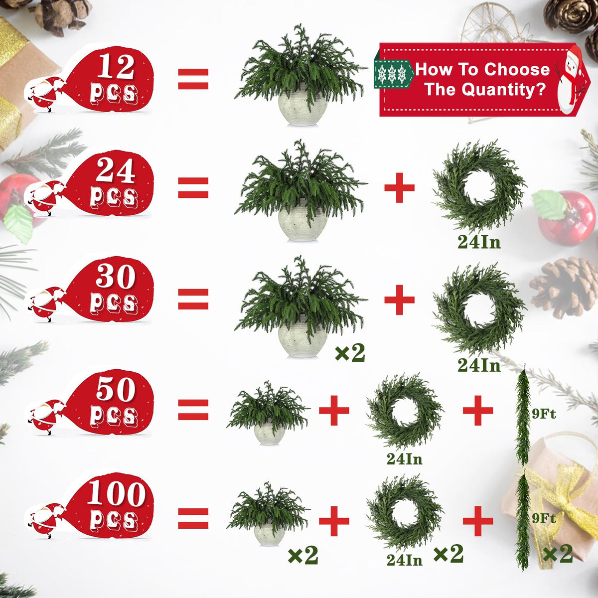 LZNPA 12 Pcs Realistic Christmas Pine Branches Natural Droopy Soft Bendable