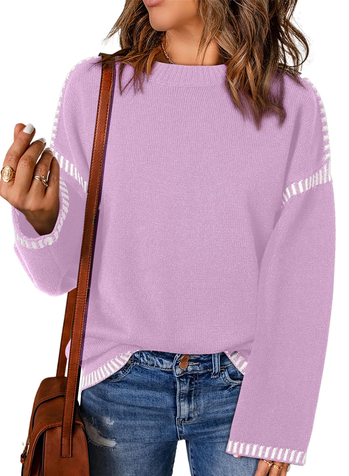 Dokotoo Womens Sweaters 2026 Casual Long Sleeve Knit Sweater Tops Purple L