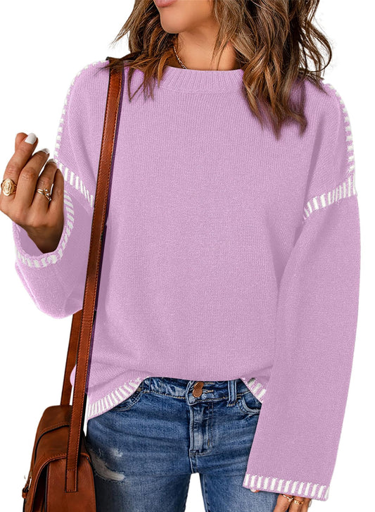 Dokotoo Womens Sweaters 2026 Casual Long Sleeve Knit Sweater Tops Purple L