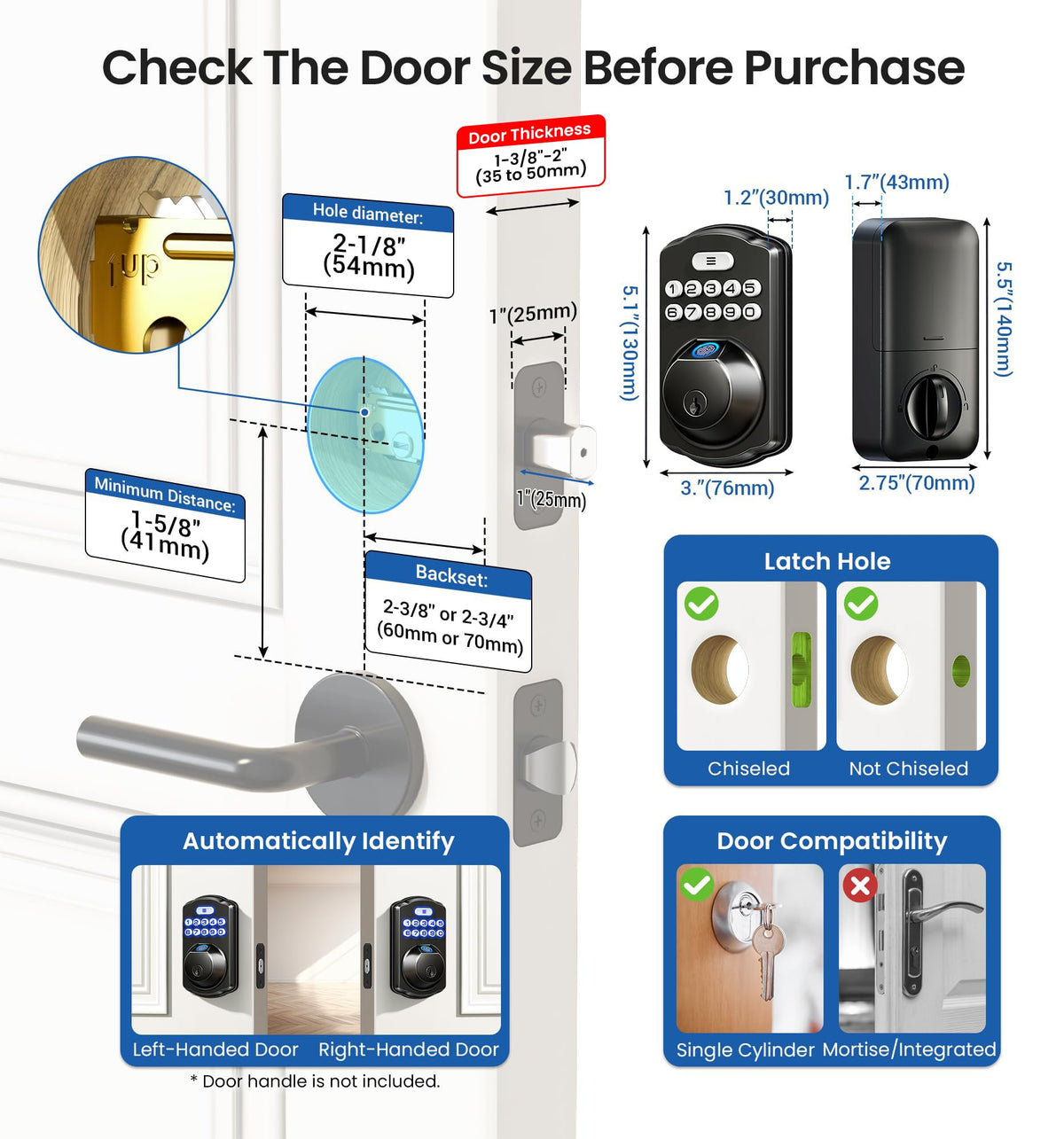 Veise KS02A Fingerprint Door Lock, Keypad Deadbolt, Matte Black