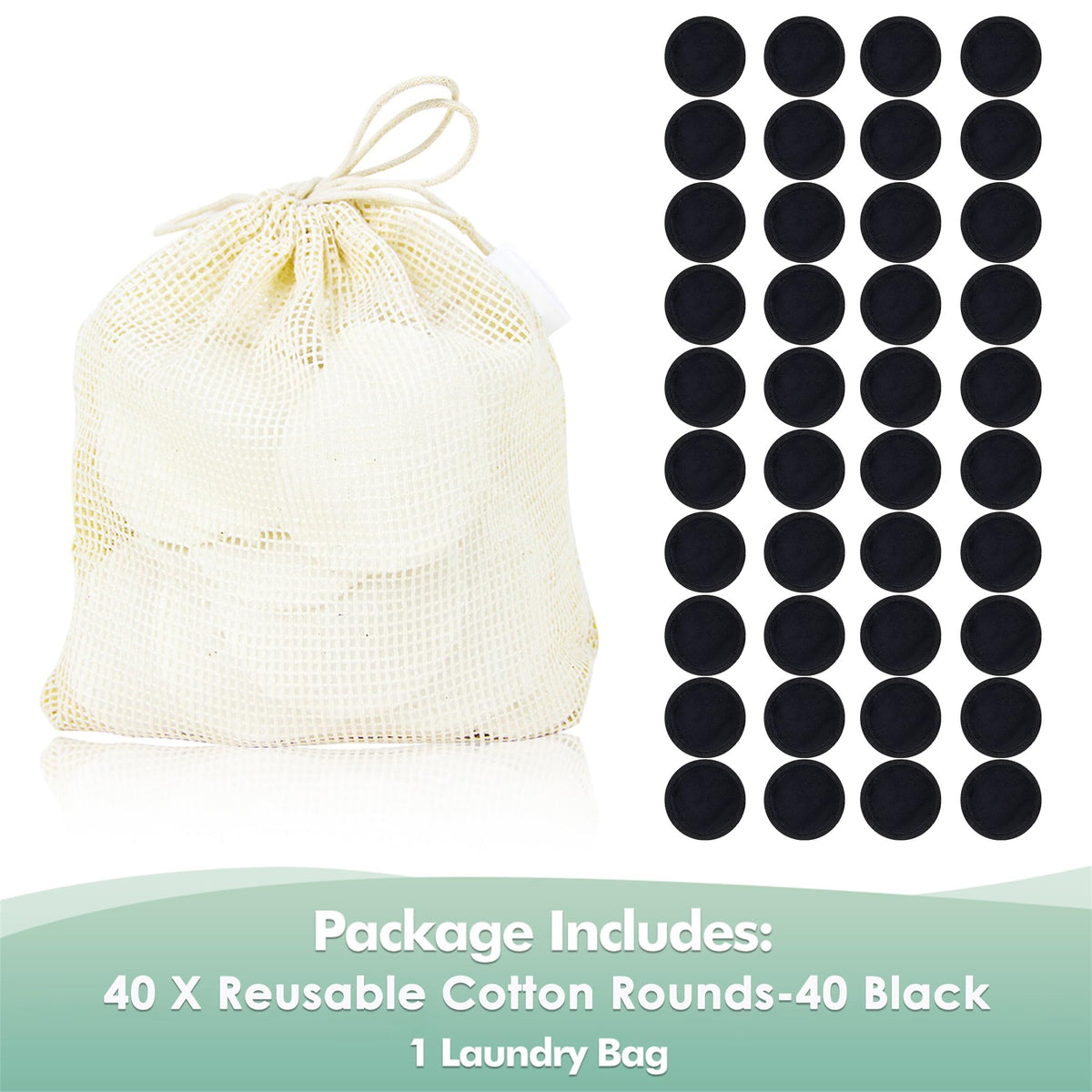 wegreeco 40 Pack Reusable Makeup Remover Pads, Washable Reusable Cotton Rounds Pads for Face, Makeup Remover Cloths for All Skin - (Black)