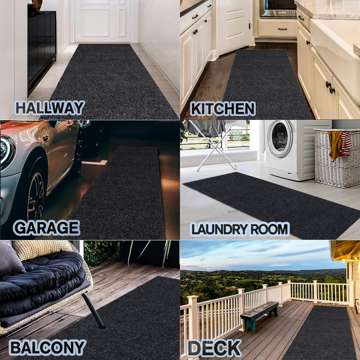 Custom Size Backed Non-Slip Area Rugs Runner, Easy Clean, Waterproof Runner Rugs for Hallway Entryway, Kitchen, Laundry, 3FT x 22FT, Black