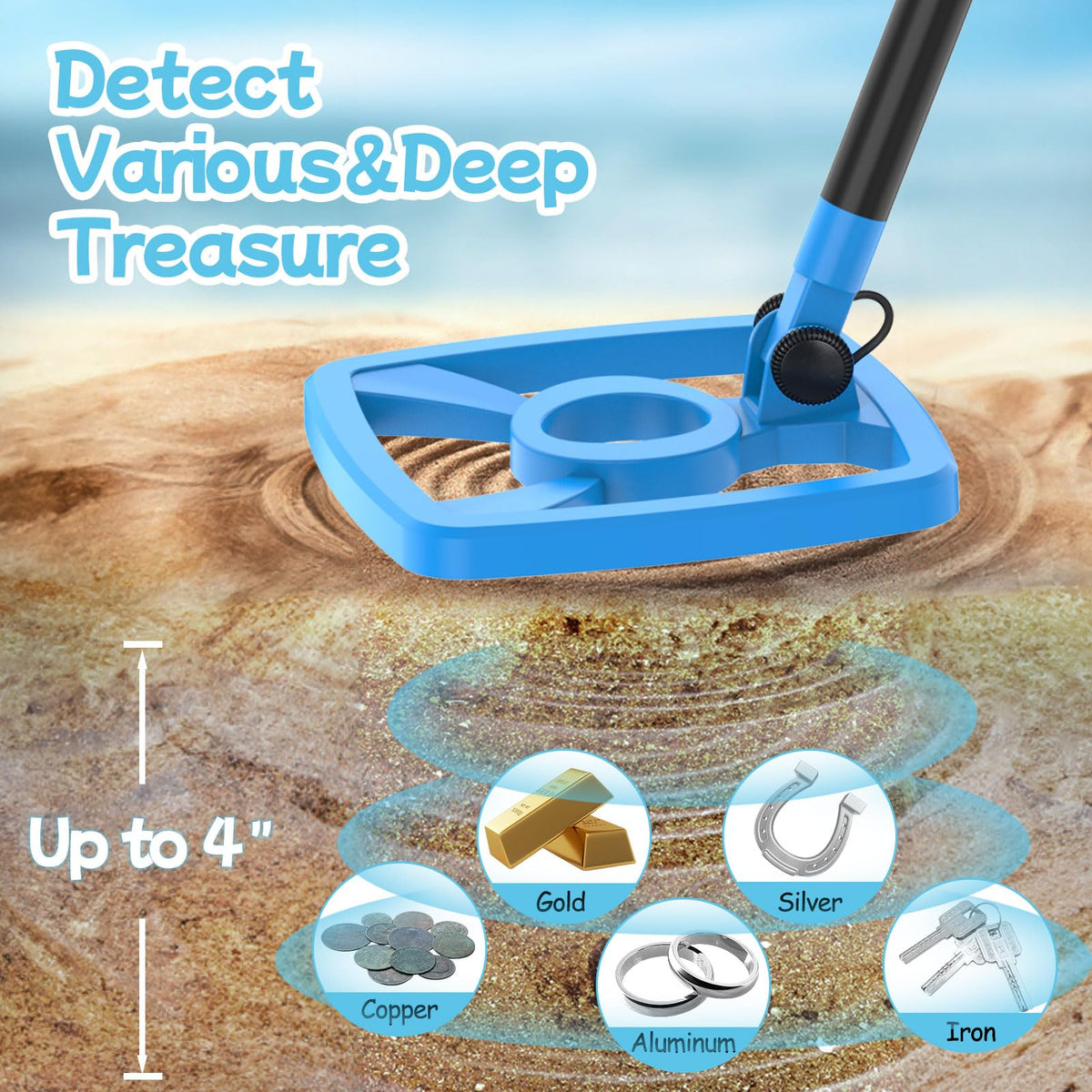 OMMO Kids Metal Detector with Funny LCD Display, Adjustable Height(Azure)