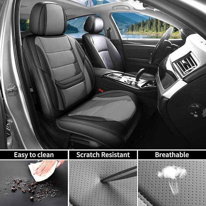 Car Seat Covers Full Set Custom Fit for Chevrolet/Chevy Equinox 2005-2026 - Premium Faux Leather with Lumbar Support, Breathable, Waterproof, Anti-Slip, Durable, Easy to Install (Black&Gray,Full Set)