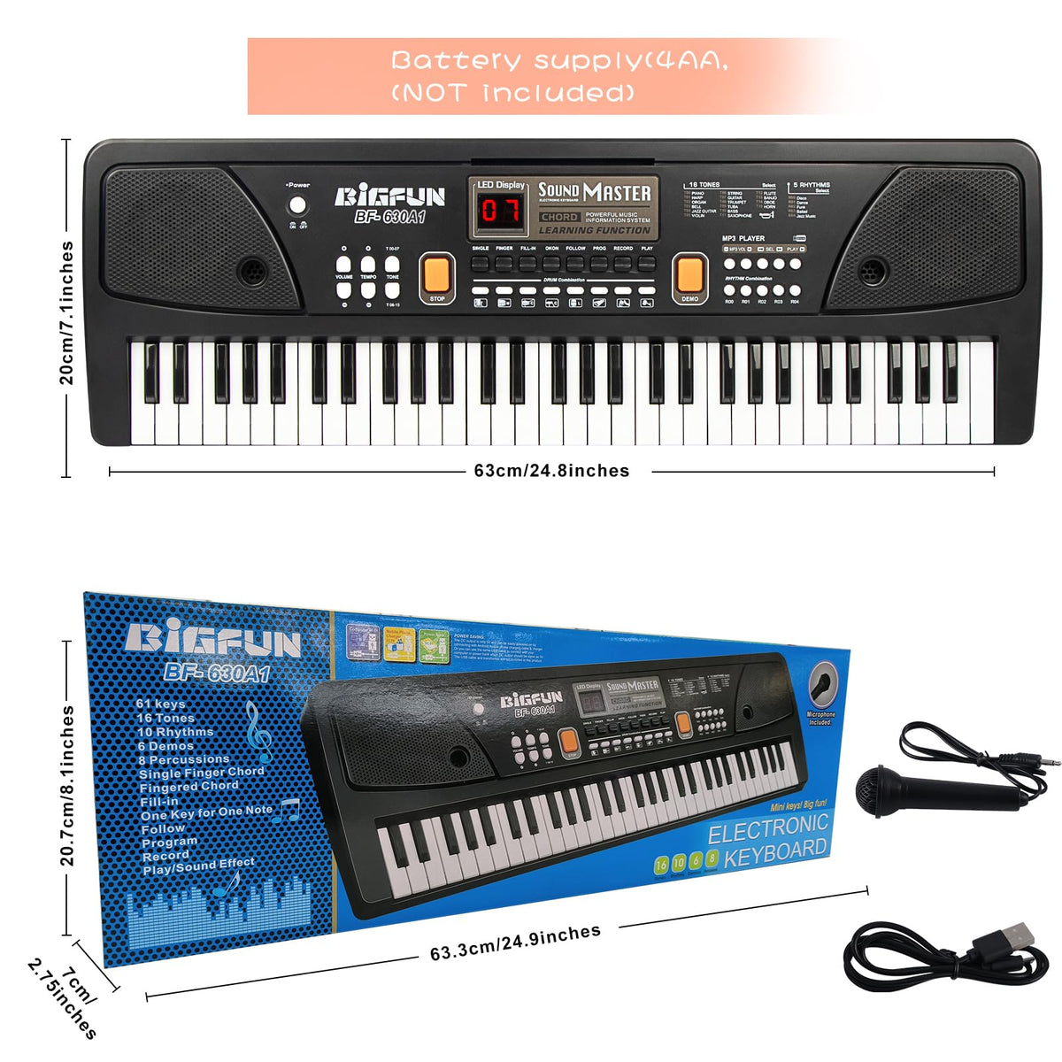 Raimy 61 Keys Kids Piano Keyboard for Beginners with Microphone