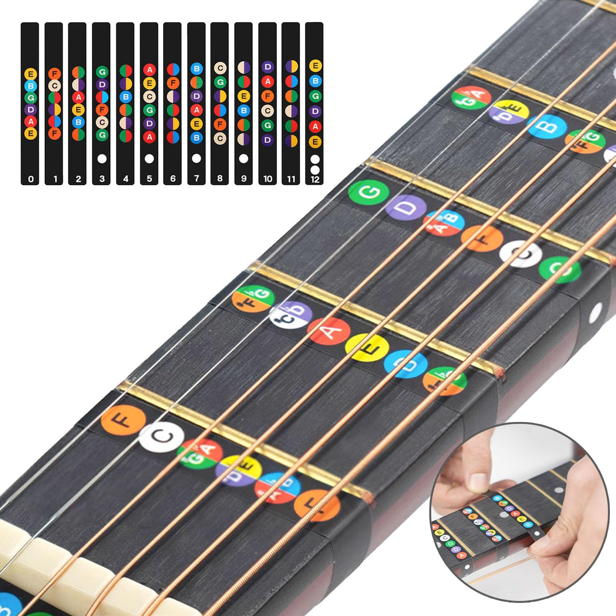60PCS Acoustic Guitar Accessories Kit Including Guitar Strings, Tuner, Capo, 3-in-1 Restring Tool, Pick Holder, Bridge Pins, Nuts & Saddles, Finger Protector, Finger Picks, Fretboard Stickers