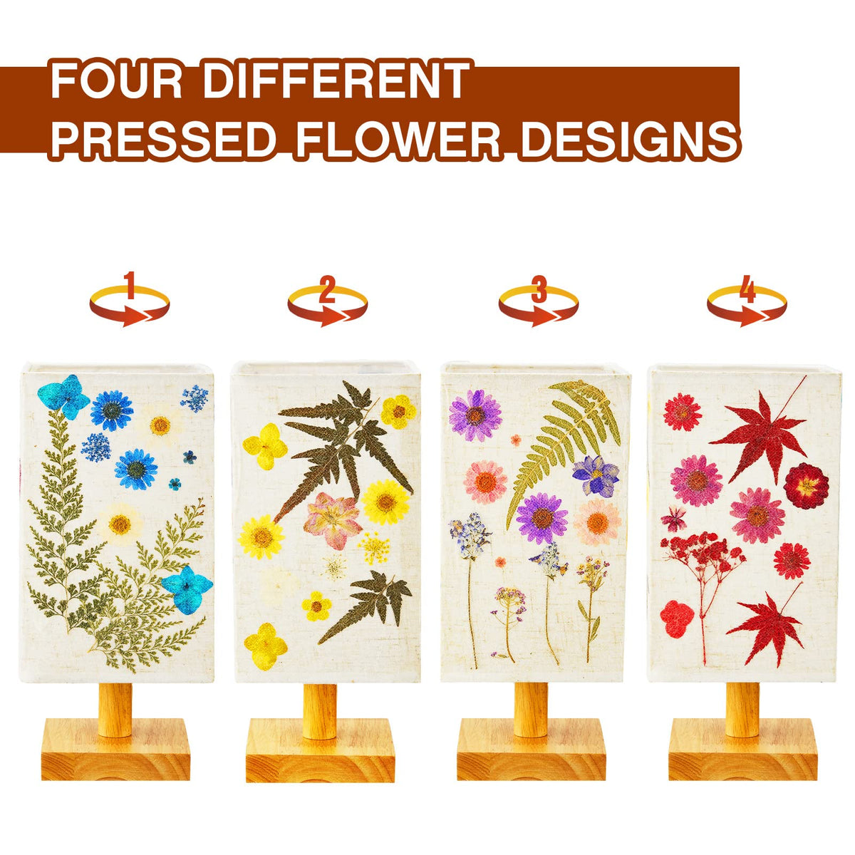Hortsun Pressed Flower Vintage Table Lamp,Rectangle