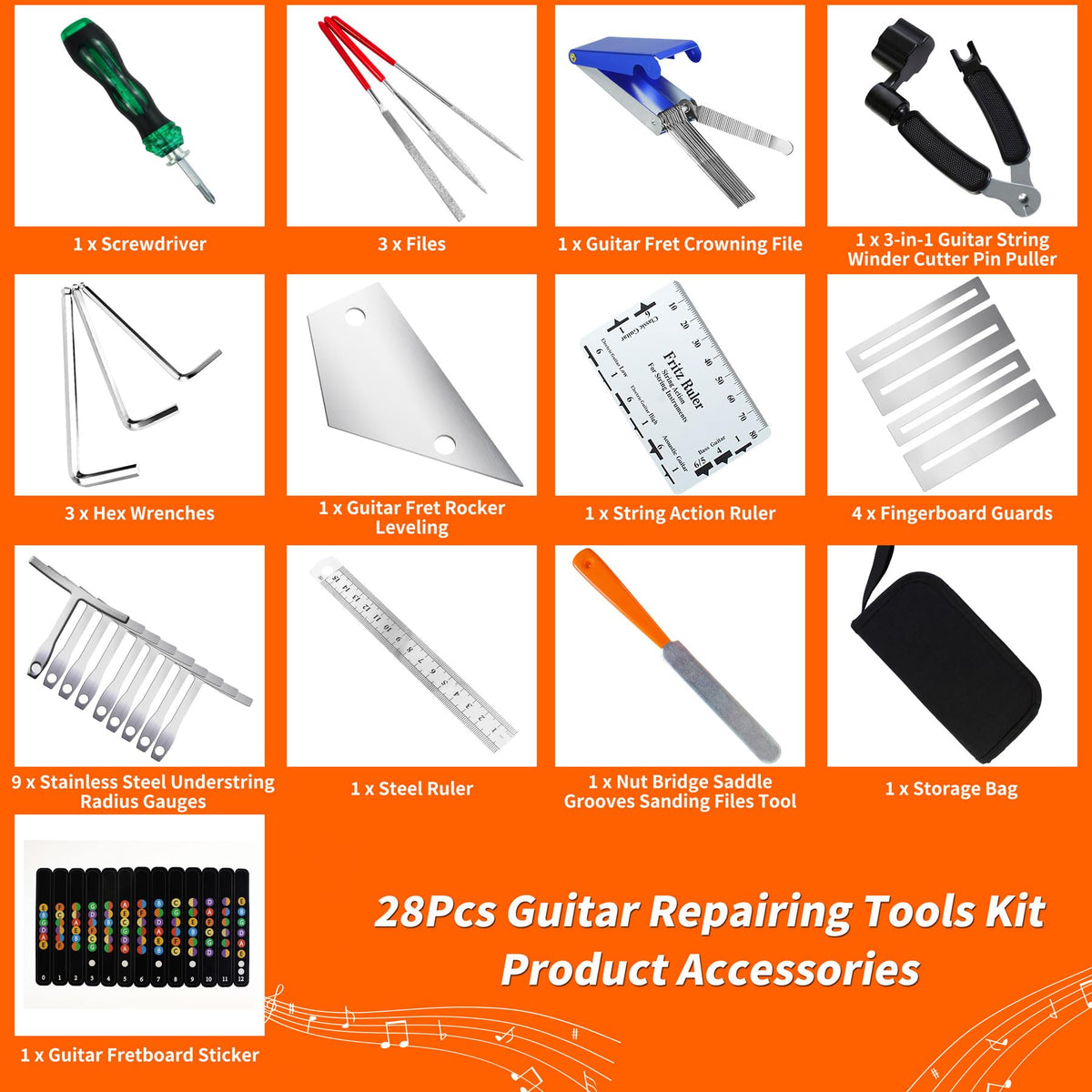 28Pcs Guitar Tool Kit, Guitar Accessories Gifts for Men, Guitar Maintenance Kit with Carry Bag, Guitar Repair Kit for Acoustic Electric Guitar Ukulele Bass Banjo, TIMDAM Guitar Setup Kit Guitar Gifts