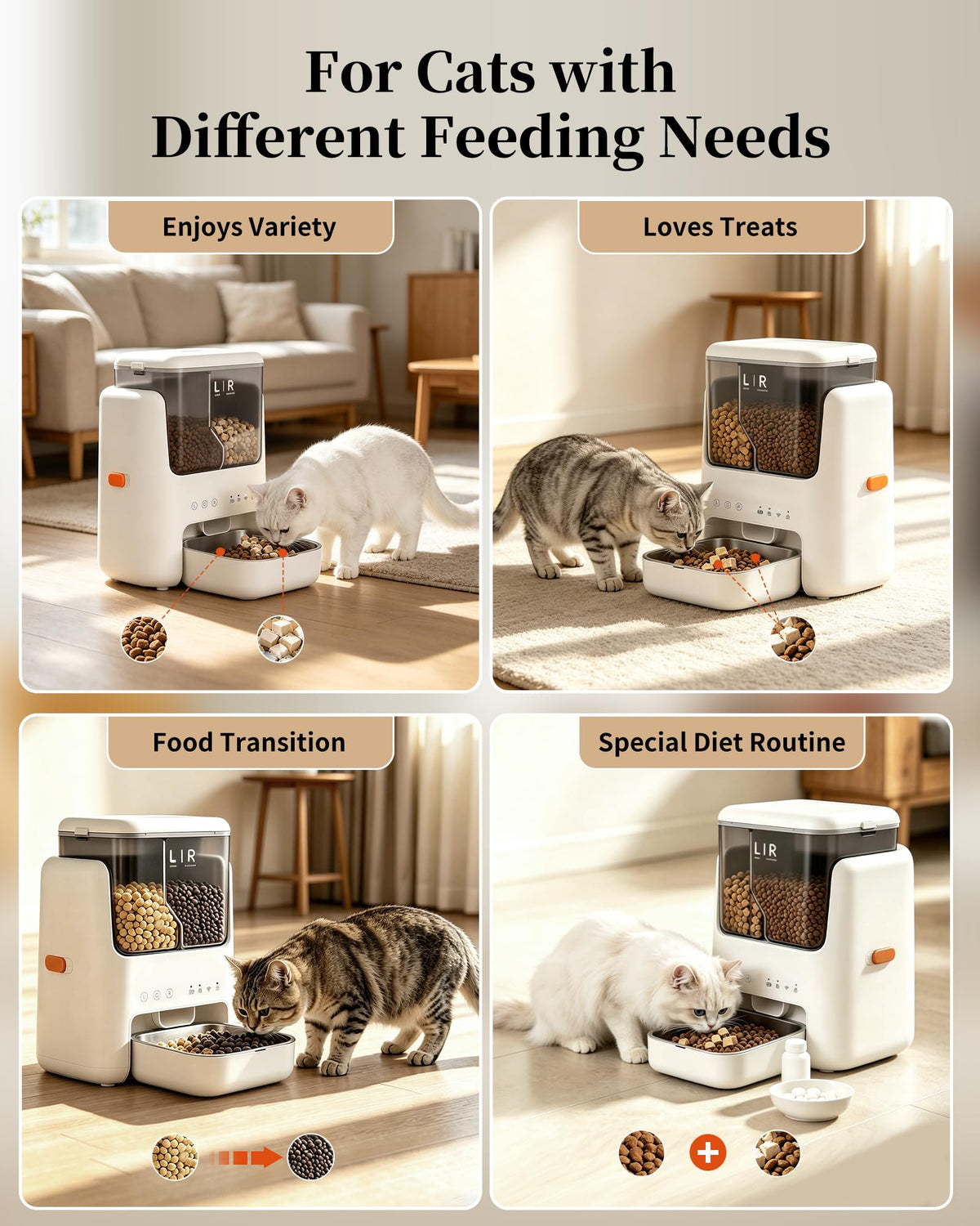 Automatic Cat Feeder, Dual Hopper for Meals & Treats, App Control