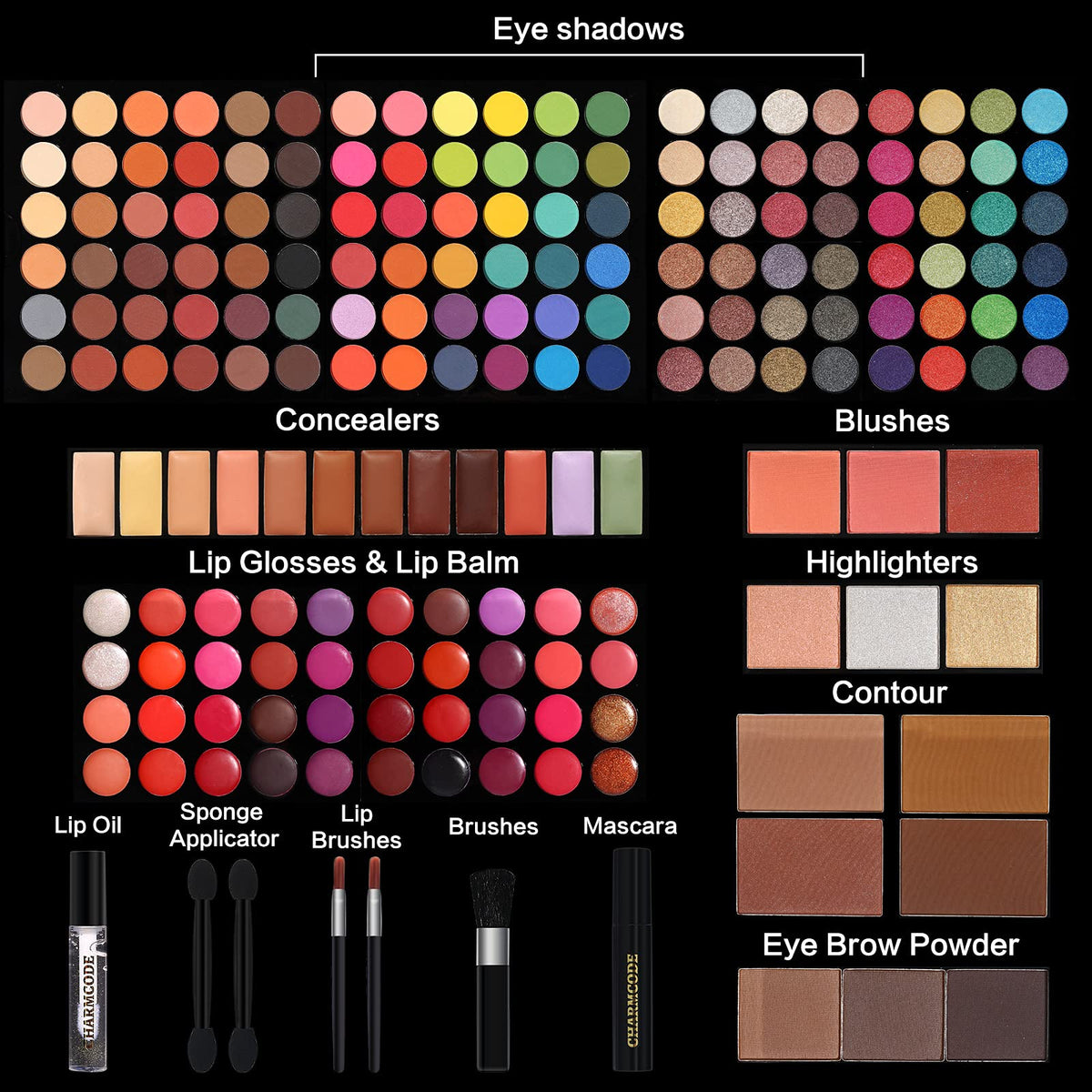 CHARMCODE 186-Color All-in-One Makeup Kit with Mirror