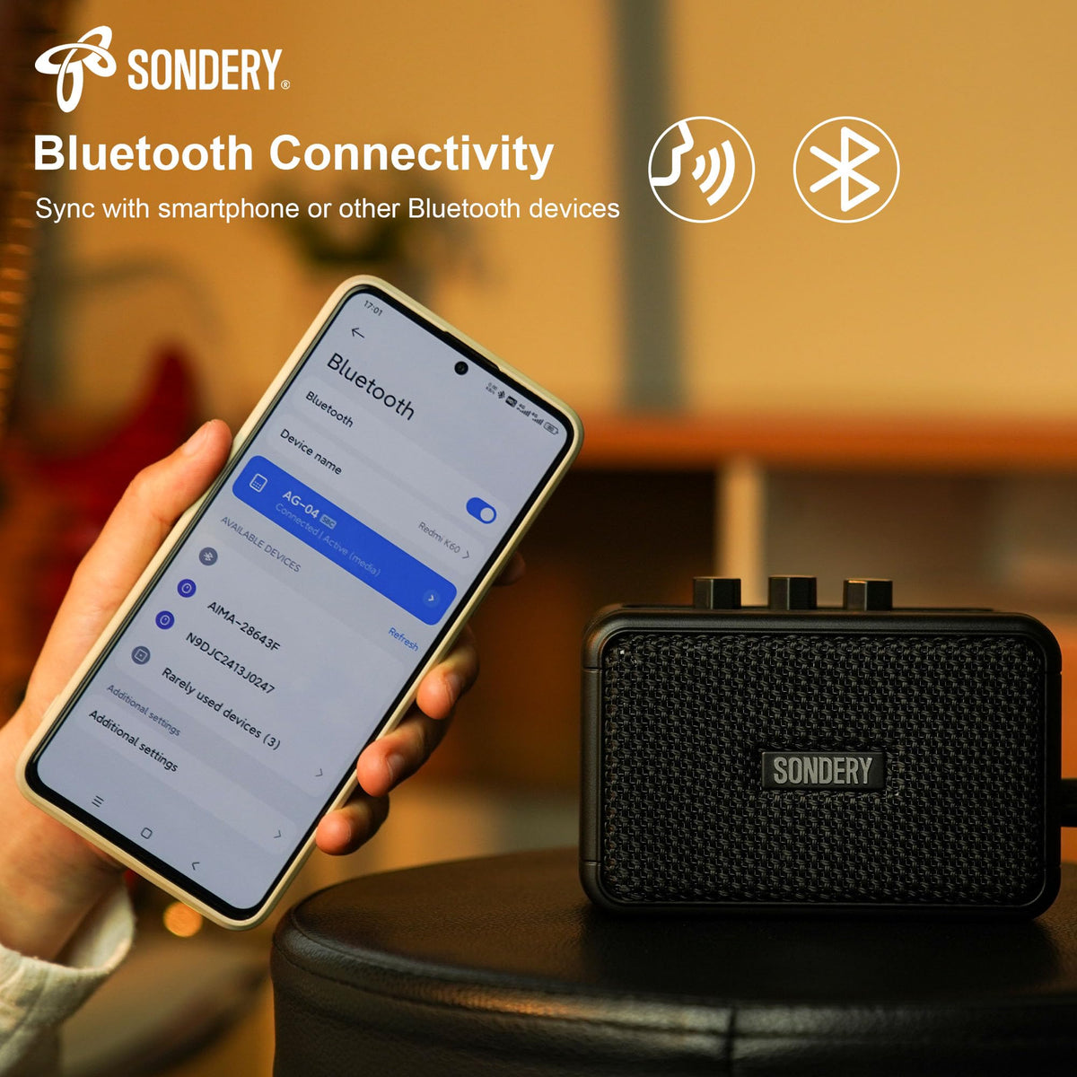 Sondery 5W Mini Amp for Electric Guitar Rechargeable with OD Clean Effects