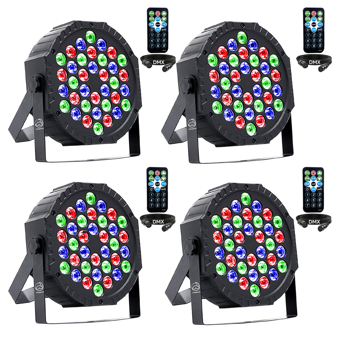 36W RGB LED DJ Stage Par Lights 4Pack, Sound Activated & DMX for Party