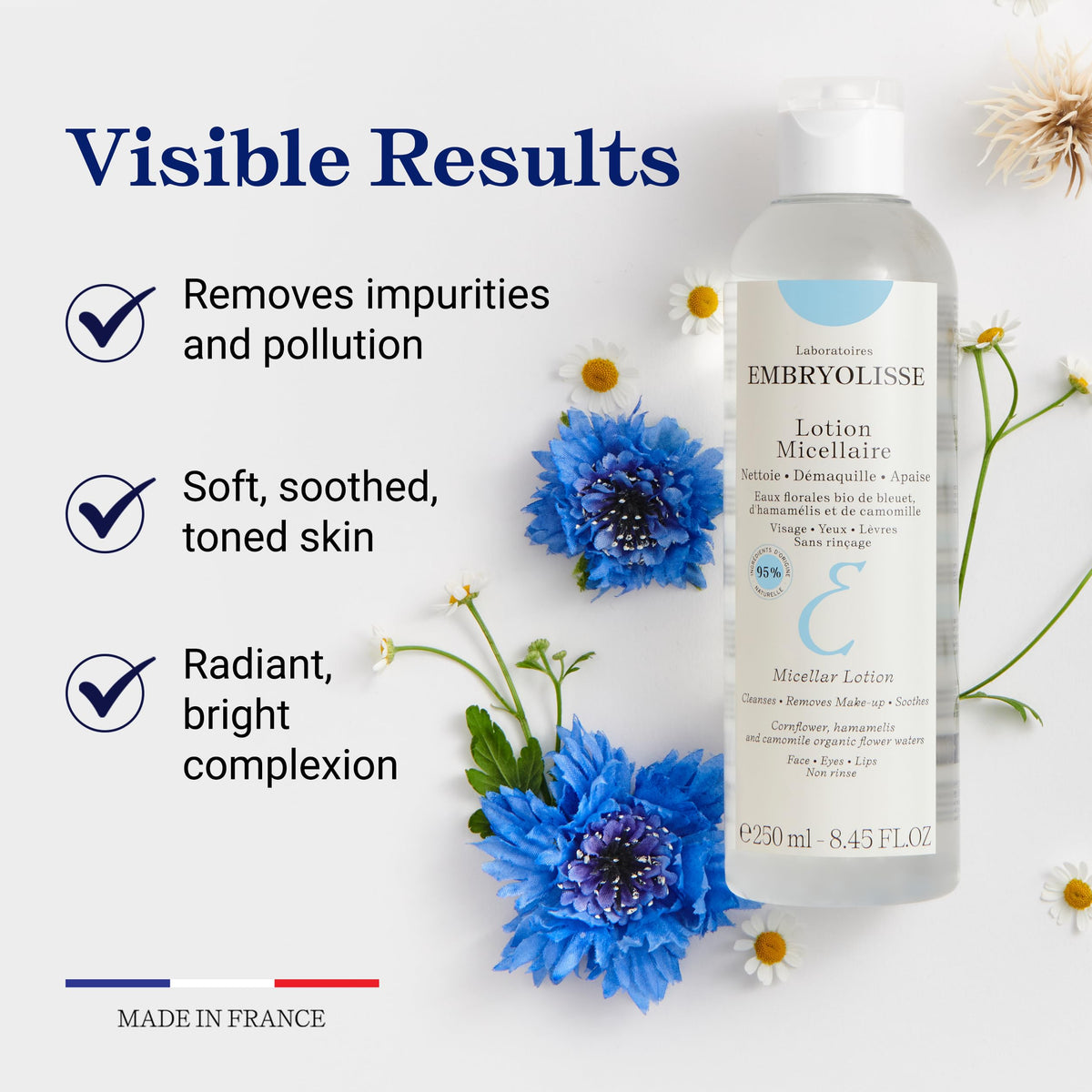Embryolisse Micellar Water, Makeup Remover for Sensitive Skin, 3.38 Fl Oz