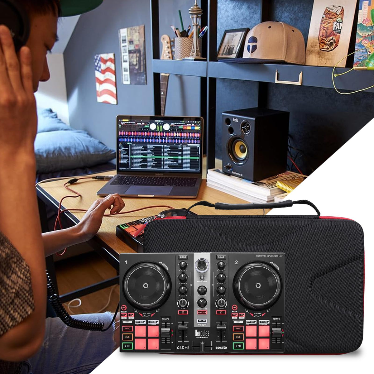 worfty Case for Hercules DJ Control Inpulse 200/200 MK2 - Hard Travel Protective Carrying Storage Bag (Case Only) (Black)