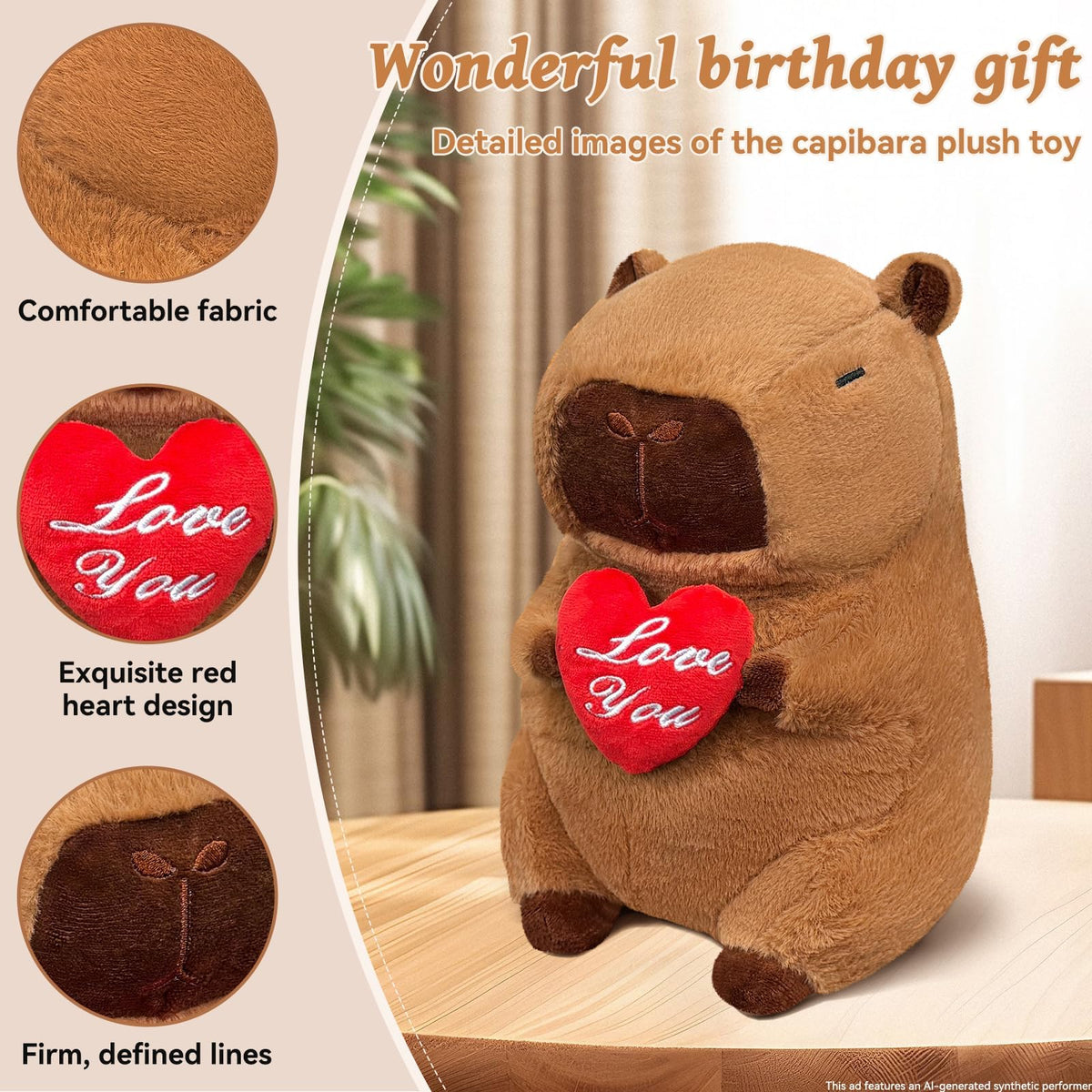 SHINUOER Cute Capibara Plush, Stuffed Animal with Red Heart 12 Inch