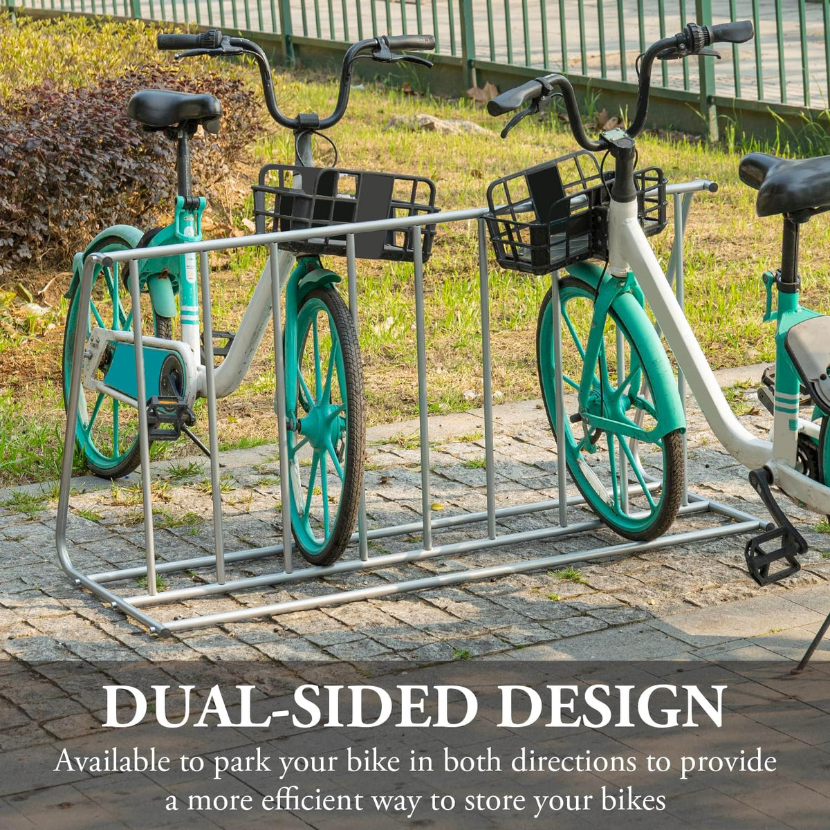 MyGift Large Metal Double-Sided Grid Bike Rack Stand, Freestanding Bicycle Storage Holder for Garage or Outdoor Parking with 6-Bicycle Capacity