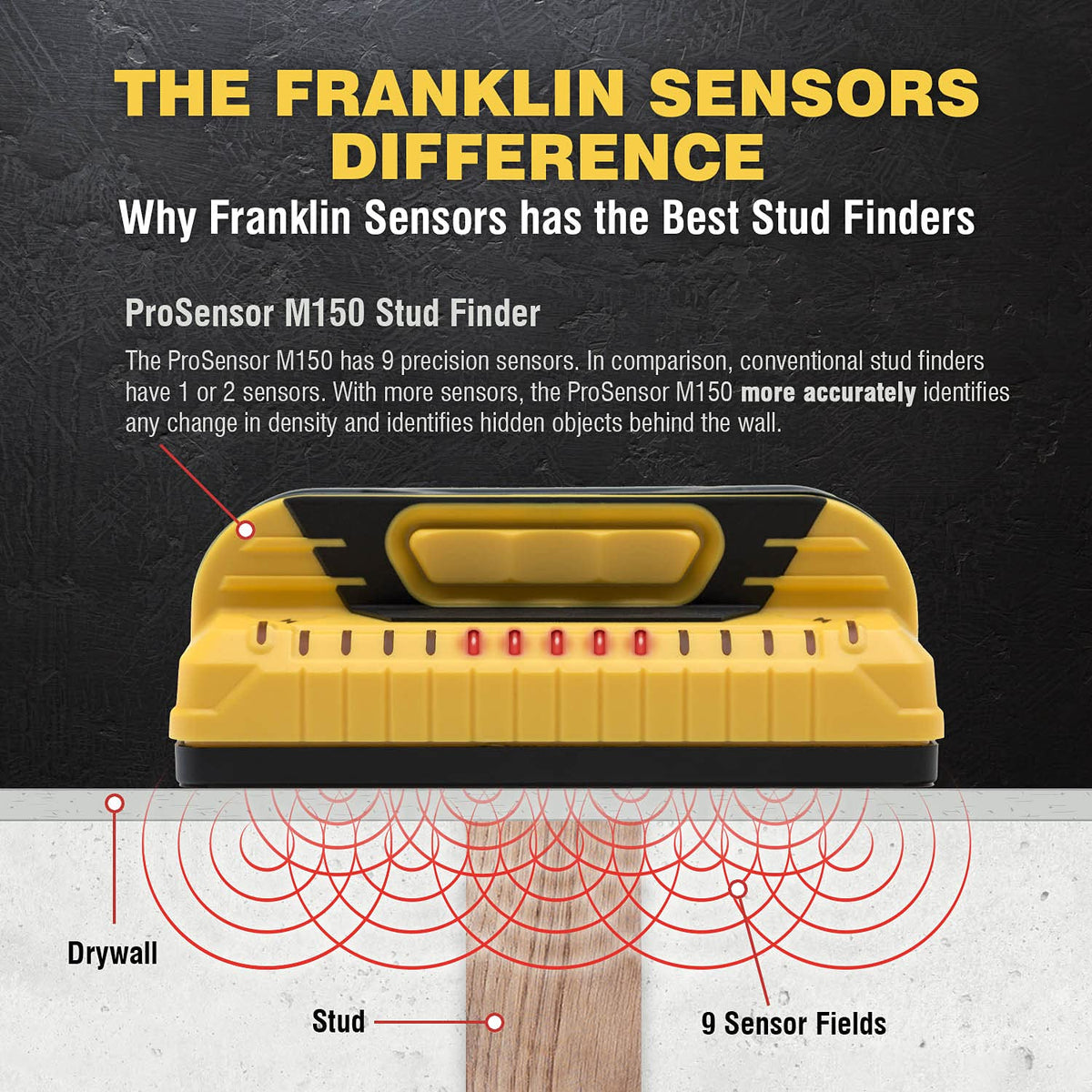 Franklin Sensors ProSensor M150/X990 9-Sensor Stud Finder, AC Wire Warning
