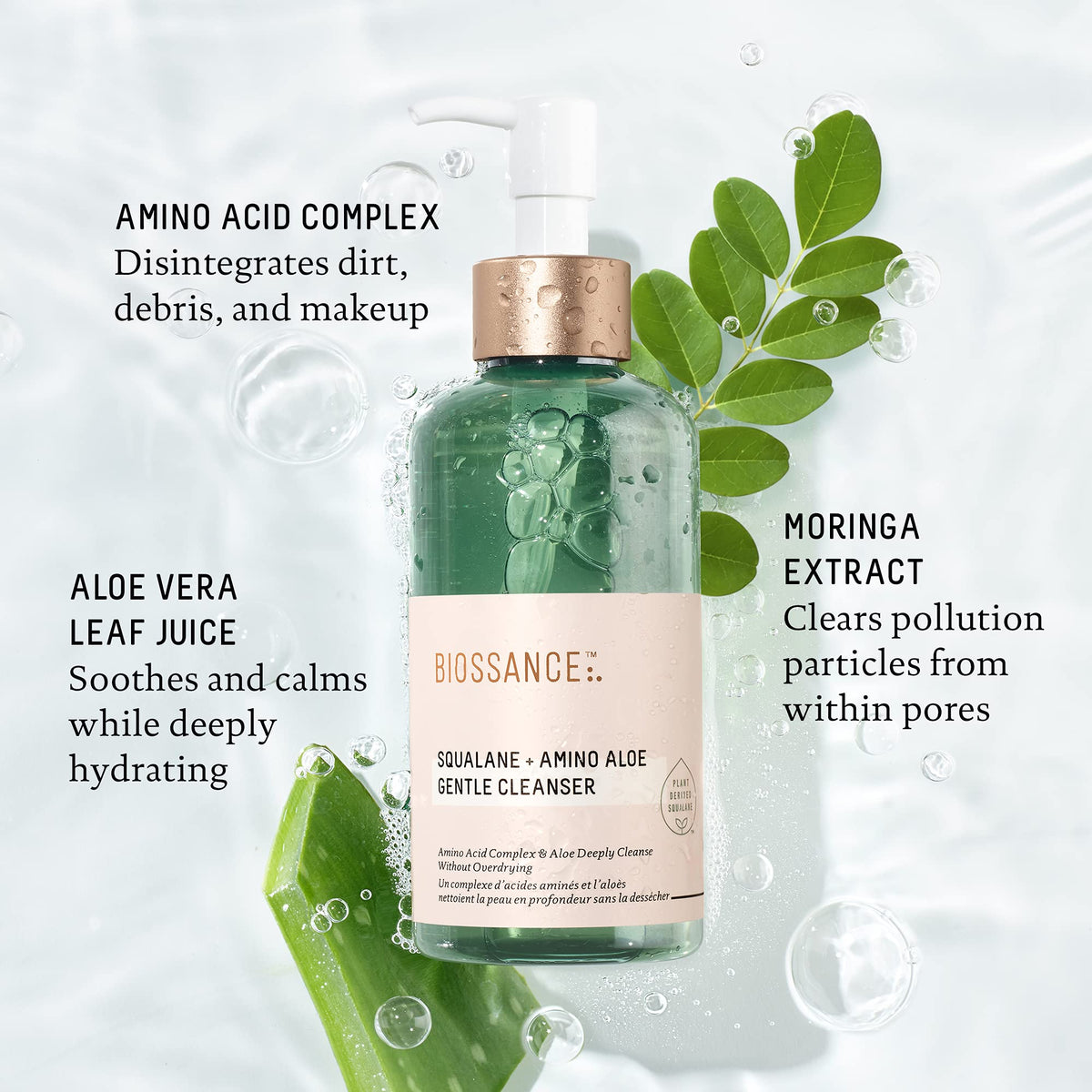 BIOSSANCE Squalane + Amino Aloe Gentle Face Wash - Foaming Cleanser Gel