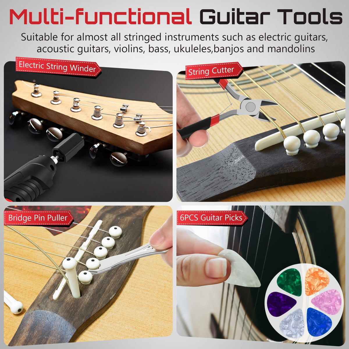 Dunkive Guitar Tool Set, String Cutter, Bridge Pin Puller, Standard Kit
