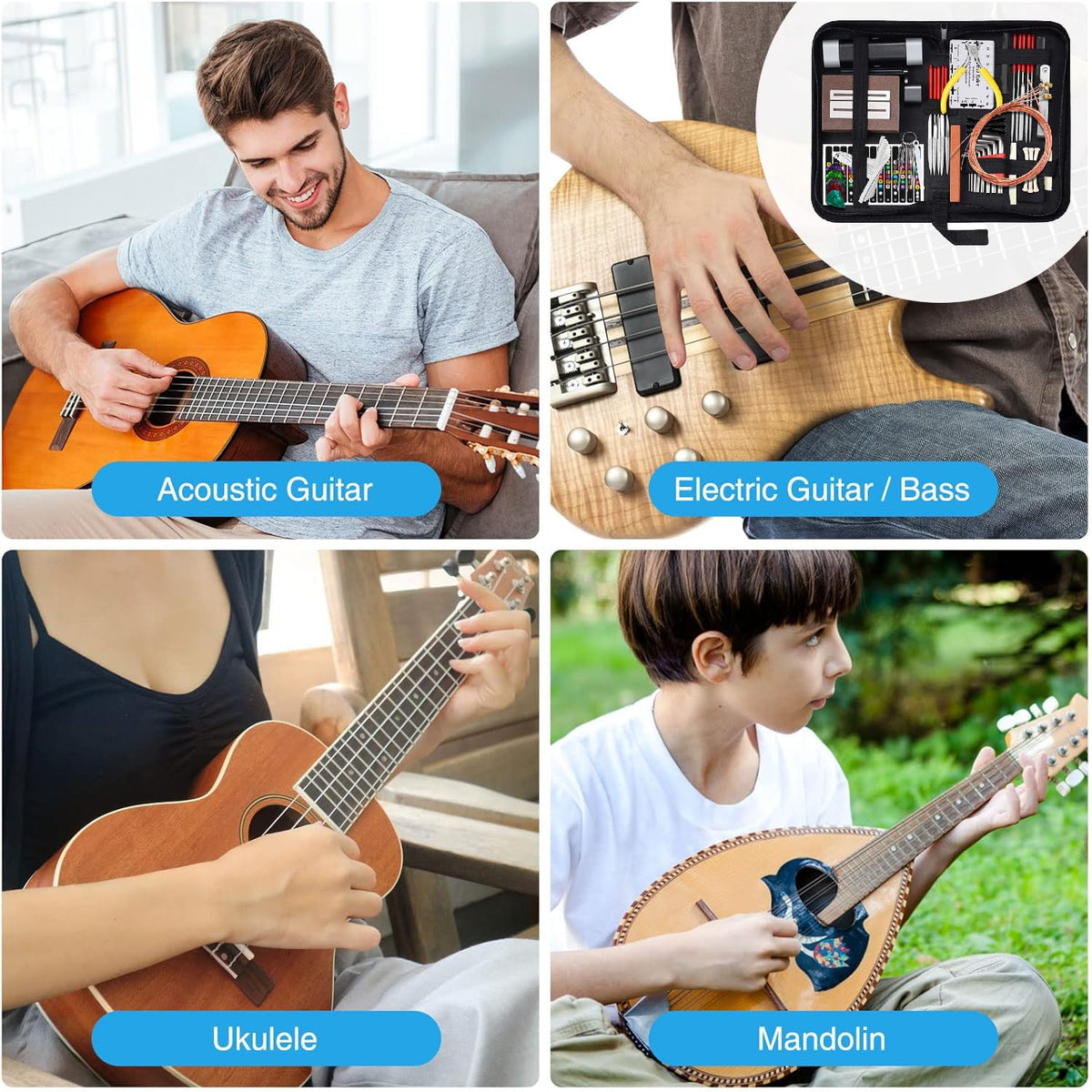 84Pcs Guitar Tool Kit, Guitar Cleaning Kit, Guitar Accessories Guitar Setup Kit, Guitar Repair Kit for Acoustic Electric Guitar Ukulele Bass Banjo, Guitar Maintenance Kit Guitar Gifts for Musicians
