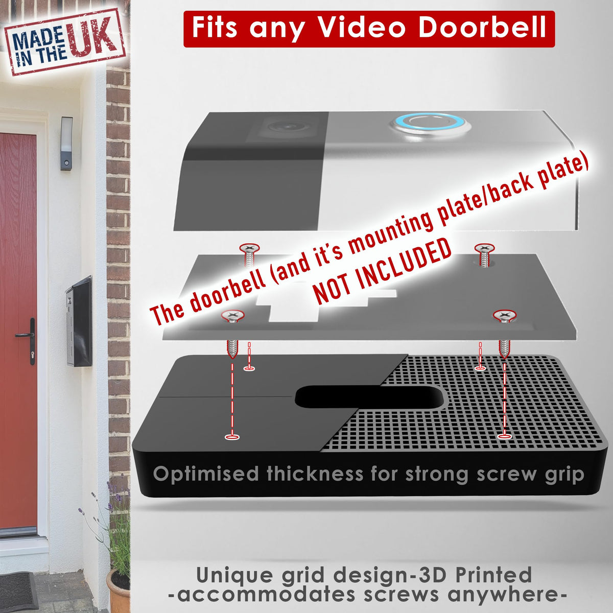 Mars Outpost No Drill Adhesive Doorbell Mount 2 Pack for Eufy Nest Tapo