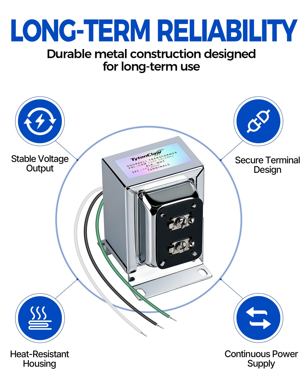 24V 40VA Hardwired Doorbell Transformer for Ring, Nest & Smart Thermostats