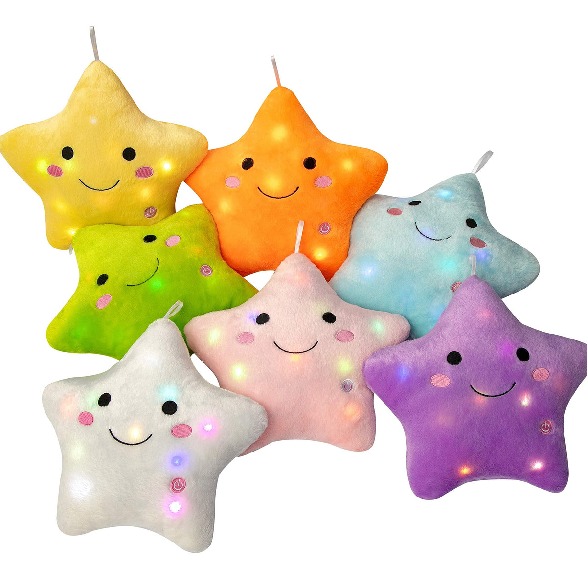 DearSun 13.8" Light Up Twinkle Star Pillow, LED Star Plush Pillow with Colorful Night Lights, Soft Glowing Stuffed Star Toy Cute Throw Pillow for Kids, Birthday Gift, Bedroom, Nursery(Pink)