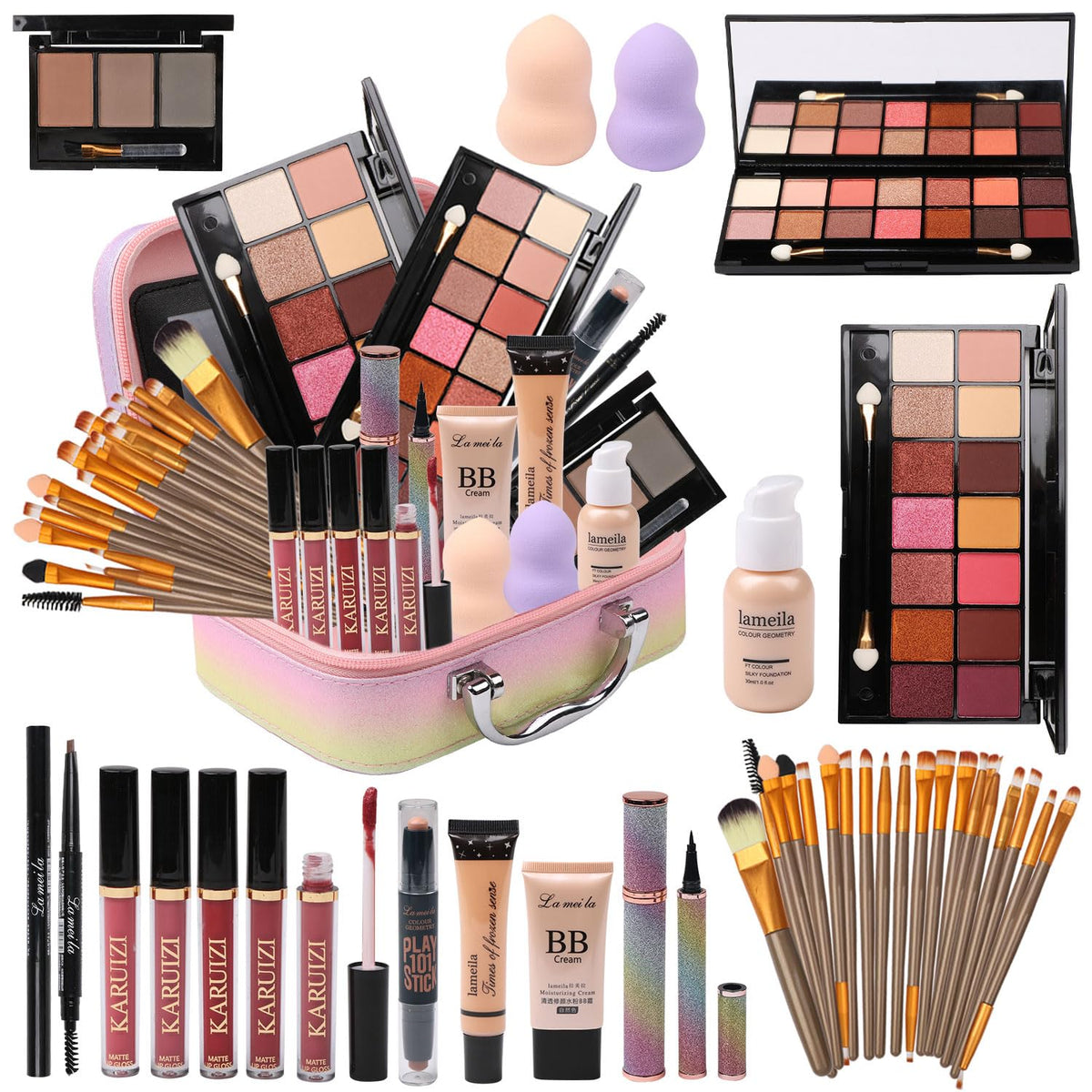 KARUIZI All In One Makeup Set,makeup set for girls,Makeup Gift Set for Women & Girls,Make up Cosmetic Storage,Rainbow Gift Cosmetic Case