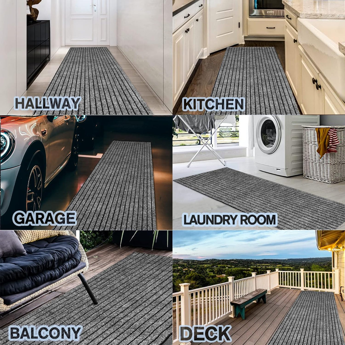 Custom Size Backed Non-Slip Area Rugs Runner, Easy Clean, Waterproof Runner Rugs for Hallway Entryway, Kitchen, Laundry, 4FT x 52FT, Gray Stripe