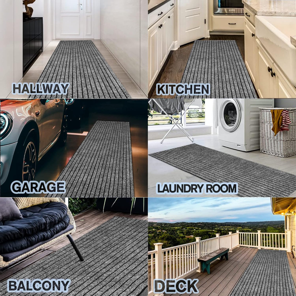 Custom Size Backed Non-Slip Area Rugs Runner, Easy Clean, Waterproof Runner Rugs for Hallway Entryway, Kitchen, Laundry, 4FT x 75FT, Gray Stripe